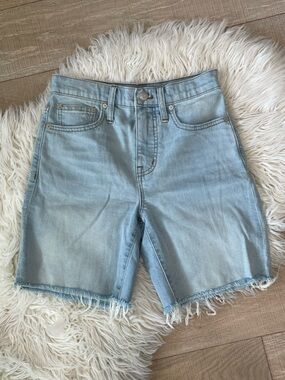 Madewell Light Wash Frayed Hem High Rise Denim Shorts